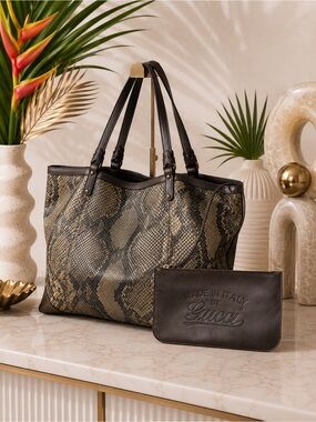 Gucci Genuine Python Tote + Matching Pouch | Large Exotic Shoulder Bag Y2K